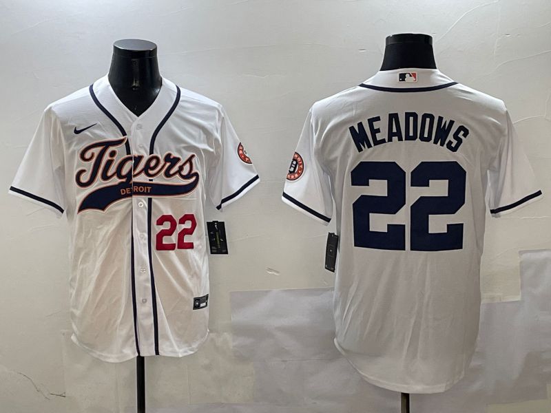 Men Detroit Tigers #22 Meadows White Jointly Name 2025 Nike MLB Jersey style 3